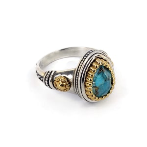 Byzantine Ring Laskaridis with Turquoise Doublet Stone Sterling Silver 925 Gold Plated