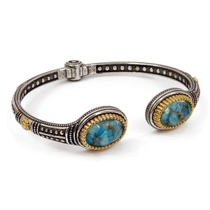 Byzantinische Manschette Armband Laskaridis mit Doublet Türkis Kupfer Edelstein Sterling Silber 925 Vergoldet