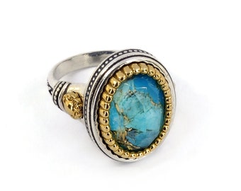 Byzantine Ring Laskaridis with Turquoise Stone Sterling Silver 925 Gold Plated