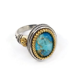 Byzantine Ring Laskaridis with Turquoise Stone Sterling Silver 925 Gold Plated