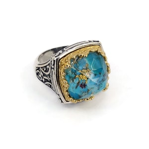 Byzantine Ring Laskaridis with Turquoise Doublet Stone Sterling Silver 925 Gold Plated