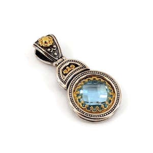 Byzantinischer Anhänger Laskaridis mit himmelblauem Topas Edelstein Sterling Silber 925 vergoldet