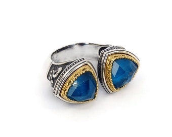 Byzantine Ring Laskaridis with Doublet Mother Of Pearl Gemstone and Natural Pearl Sterling Silver 925 Gold Plated