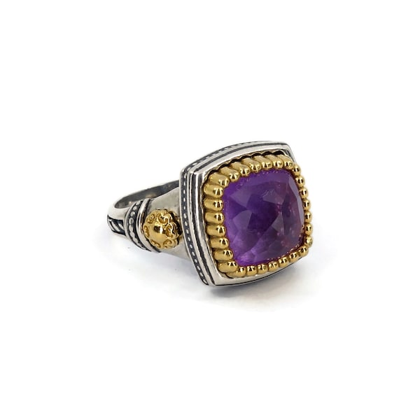 Byzantine Ring Laskaridis Silver 925 with Amethyst Doublet Gemstone Sterling Silver Gold Plated