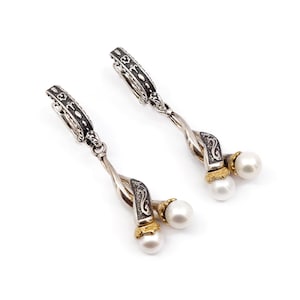Byzantine Earring Laskaridis with Natural Pearl Gemstone Sterling Silver 925 Gold Plated