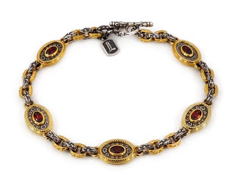 Byzantine Bracelet Laskaridis with Garnet Zircon Sterling Silver 925 Gold Plated