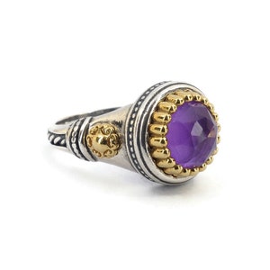 Byzantine Ring Laskaridis with Amethyst Doublet Stone Sterling Silver 925 Gold Plated
