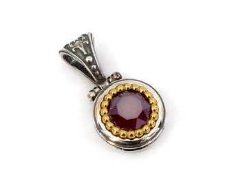 Byzantine Pendant Laskaridis with Ruby Crystal Stone Sterling Silver 925 Gold Plated