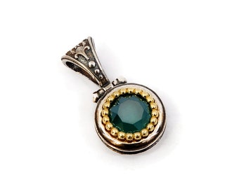 Byzantine Pendant Laskaridis with Emerald Crystal Stone Sterling Silver 925 Gold Plated