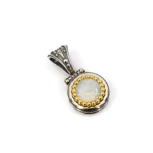 Byzantine Pendant Laskaridis with White Opal Crystal Stone Sterling Silver 925 Gold Plated