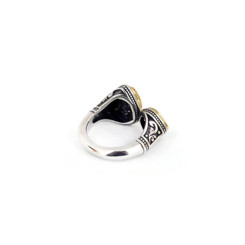 Byzantine Ring Laskaridis with Doublet Mother Of Pearl Gemstone and Natural Pearl Sterling Silver 925 Gold Plated