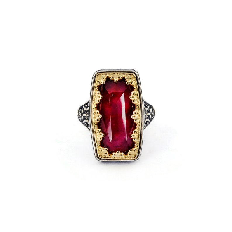 Byzantine Ring Laskaridis with Ruby Doublet Stone Sterling Silver 925 Gold Plated