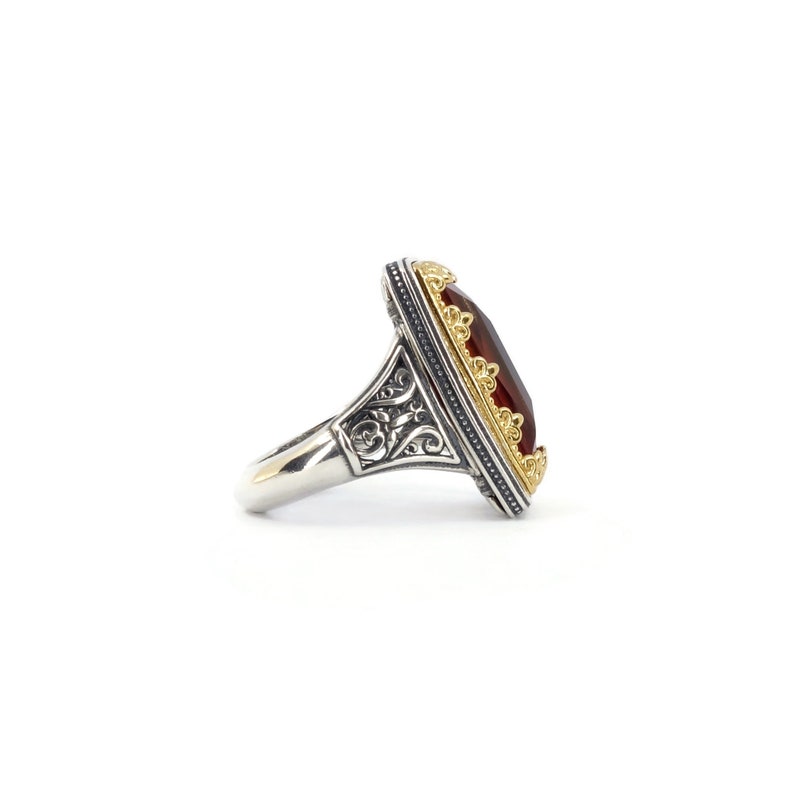Byzantine Ring Laskaridis with Ruby Doublet Stone Sterling Silver 925 Gold Plated
