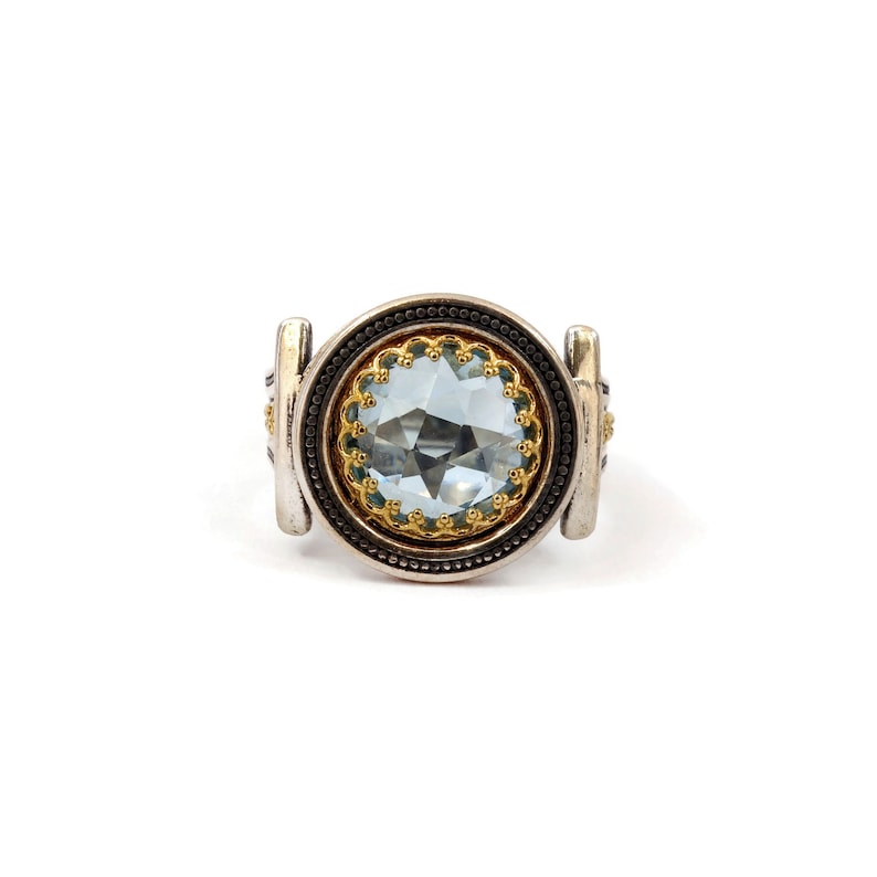 Gift for her Gold Plated Sterling Silver 925 Gemstone Ring Birthday Ring Eternity Ring Art Handmade Ring Natural Sky Blue Topaz Ring