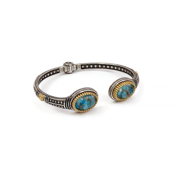 Lot De 10 Bracelets Manchette Argentés - Turquoise Et Pierres Mélangées - Fabriqués En Inde
