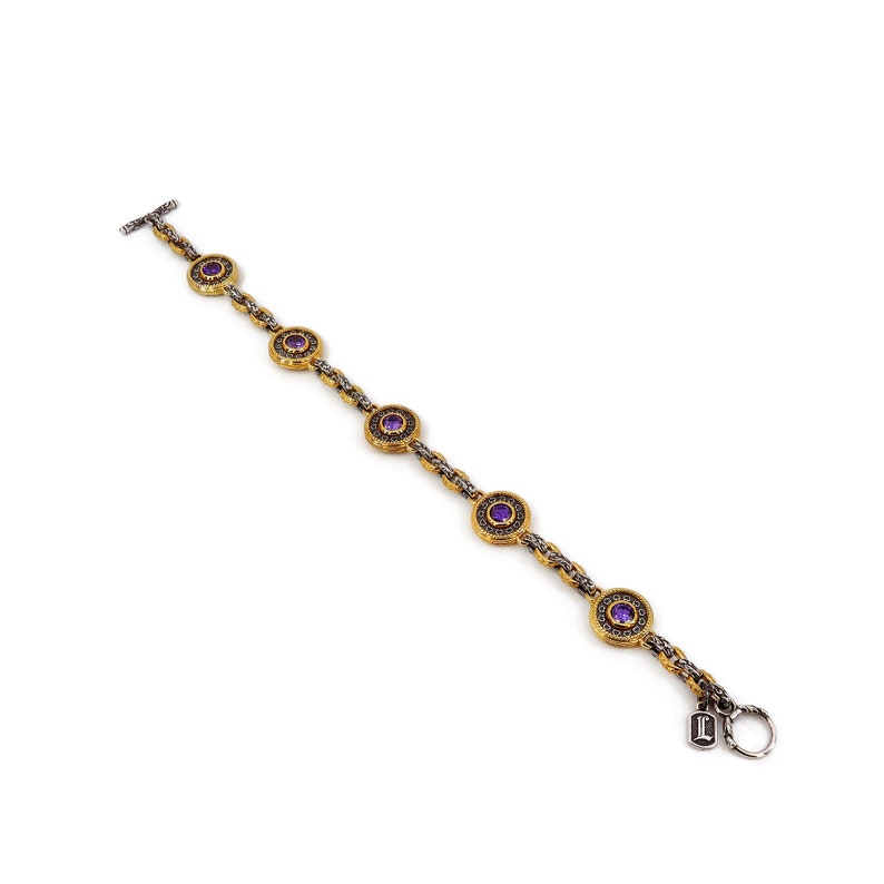 Byzantine Bracelet Laskaridis with Amethyst Zircon Sterling Silver 925 Gold Plated