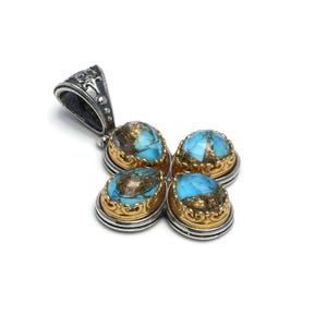 Byzantine Cross Pendant Laskaridis with Doublet  Turquoise Stone Sterling Silver 925 Gold Plated