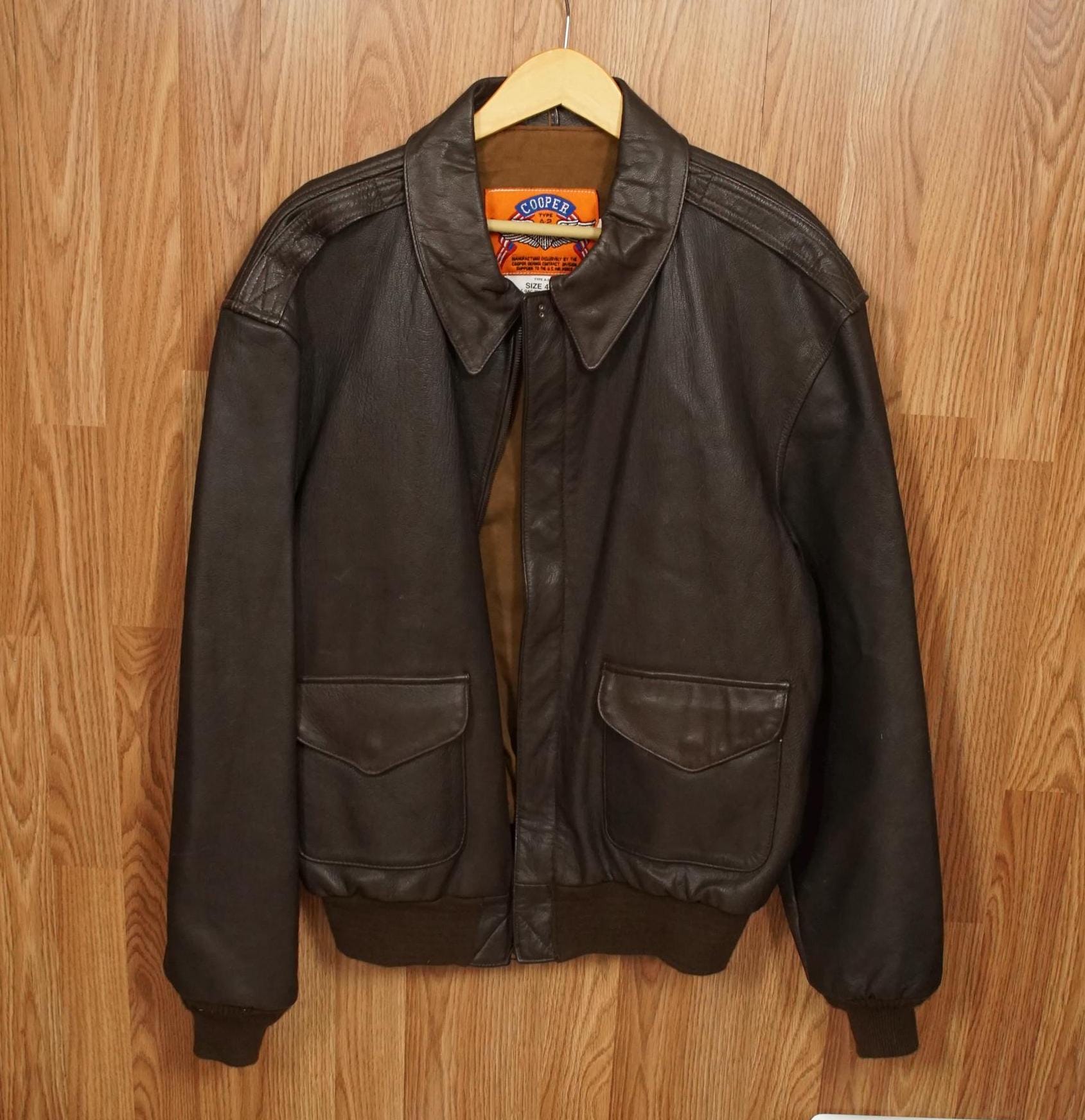 Vtg Cooper Jacket 46L Brown Type A2 Flight Bomber Men Goat Leather Military Coat Etsy