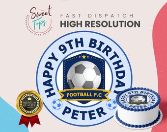 Your football Club Logo Personalised Round Edible Birthday Cake Topper Decoration
