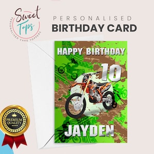 Personalisierte A5 Geburtstagskarte Dirt Bike Theme | Grün | Jeder Name & Alter