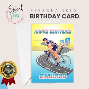 Carte d'anniversaire A5 personnalisée à thème cyclisme | N'importe quel nom et âge