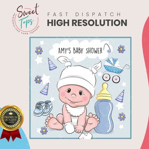 Baby Shower Square Edible Cake Topper Decoration Personalised