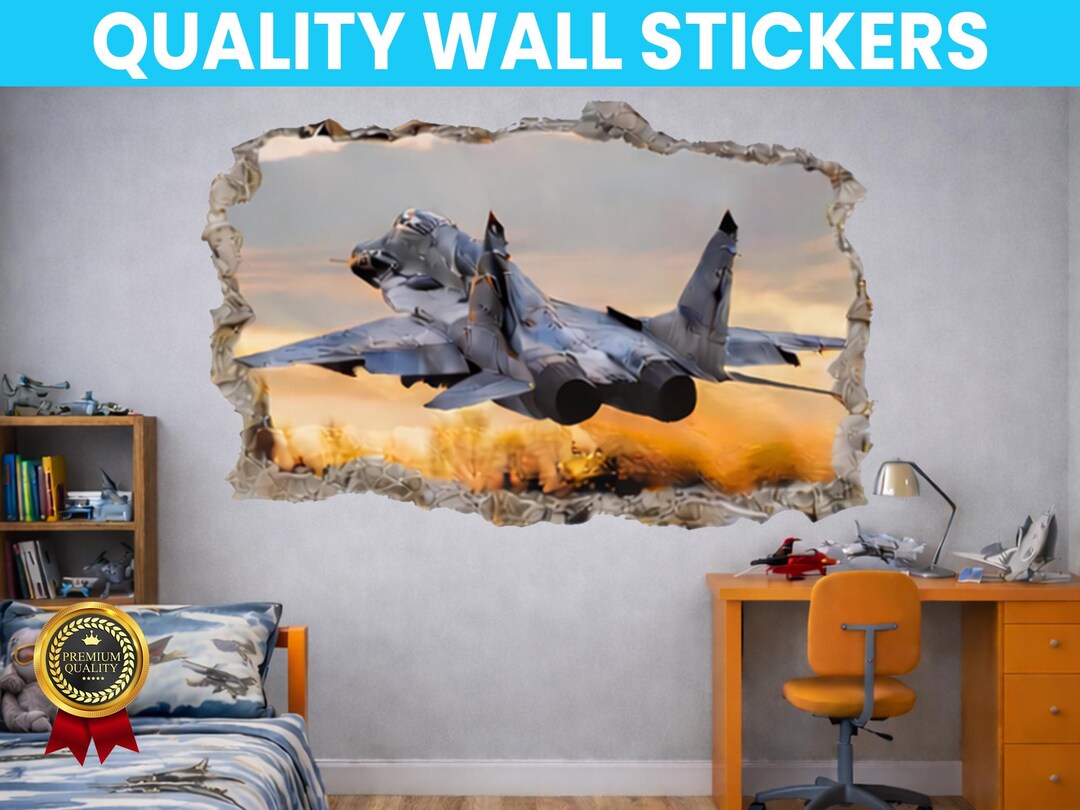 Fighter Jet Wall Decal Sticker Mural Poster Print Art Home Bedroom ...