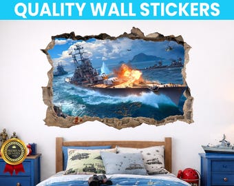 Calcomanía de pared con diseño de acorazado, póster impreso, arte para decoración del hogar, dormitorio y oficina