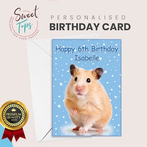 Personalisierte A5 Geburtstagskarte Haustier Hamster | Jeder Name & Alter | Blau