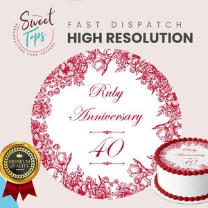 Robijn huwelijksverjaardag gepersonaliseerde ronde eetbare taarttopper Taartdecoratie