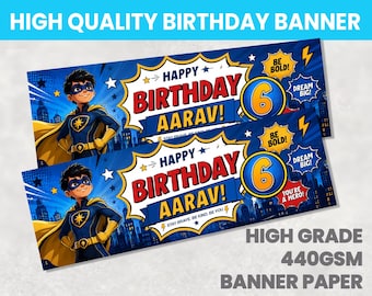 Superhero Personalised Birthday Banner Any Name Party Banners Girls Boys