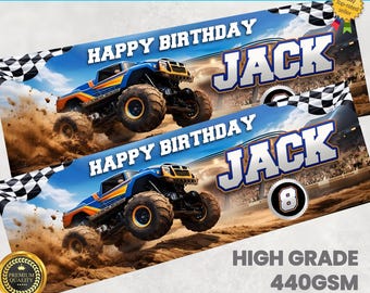 Monster Trucks Birthday Banner Personalised Any Name Party Banners Girls Boys