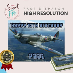Adorno comestible para tarta de cumpleaños con forma rectangular y personalizado de Spitfire