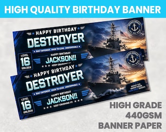 Destroyer Navy Personalised Birthday Banner Any Name Party Banner Girls Boys