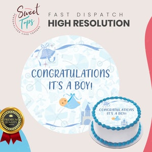 Babyshower ronde eetbare taarttopper decoratie jongen Aanpassen