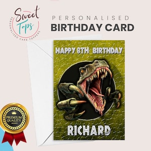 Personalisierte A5 Geburtstagskarte Velociraptor Dinosaurier Thema | Jeder Name & Alter