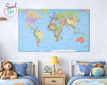 World Map Canvas Wall Art Large Picture Print Home Office Decoration
