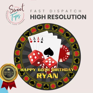 Casino Personalised Round Edible Birthday Cake Topper Cake Decoration