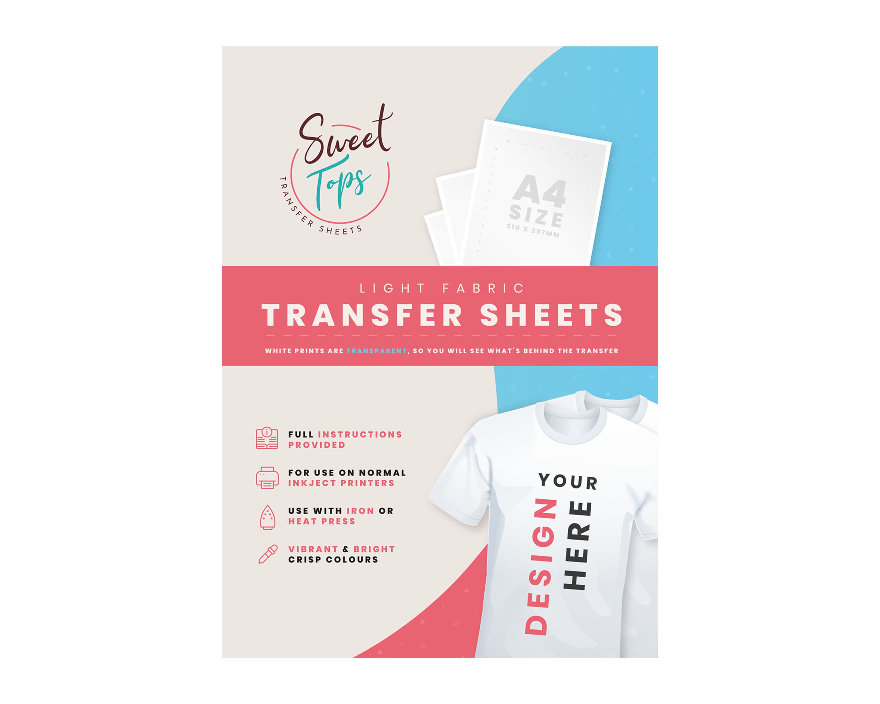 5 X Iron On T Shirt Transfers Paper For Light Fabrics For Etsy Ireland