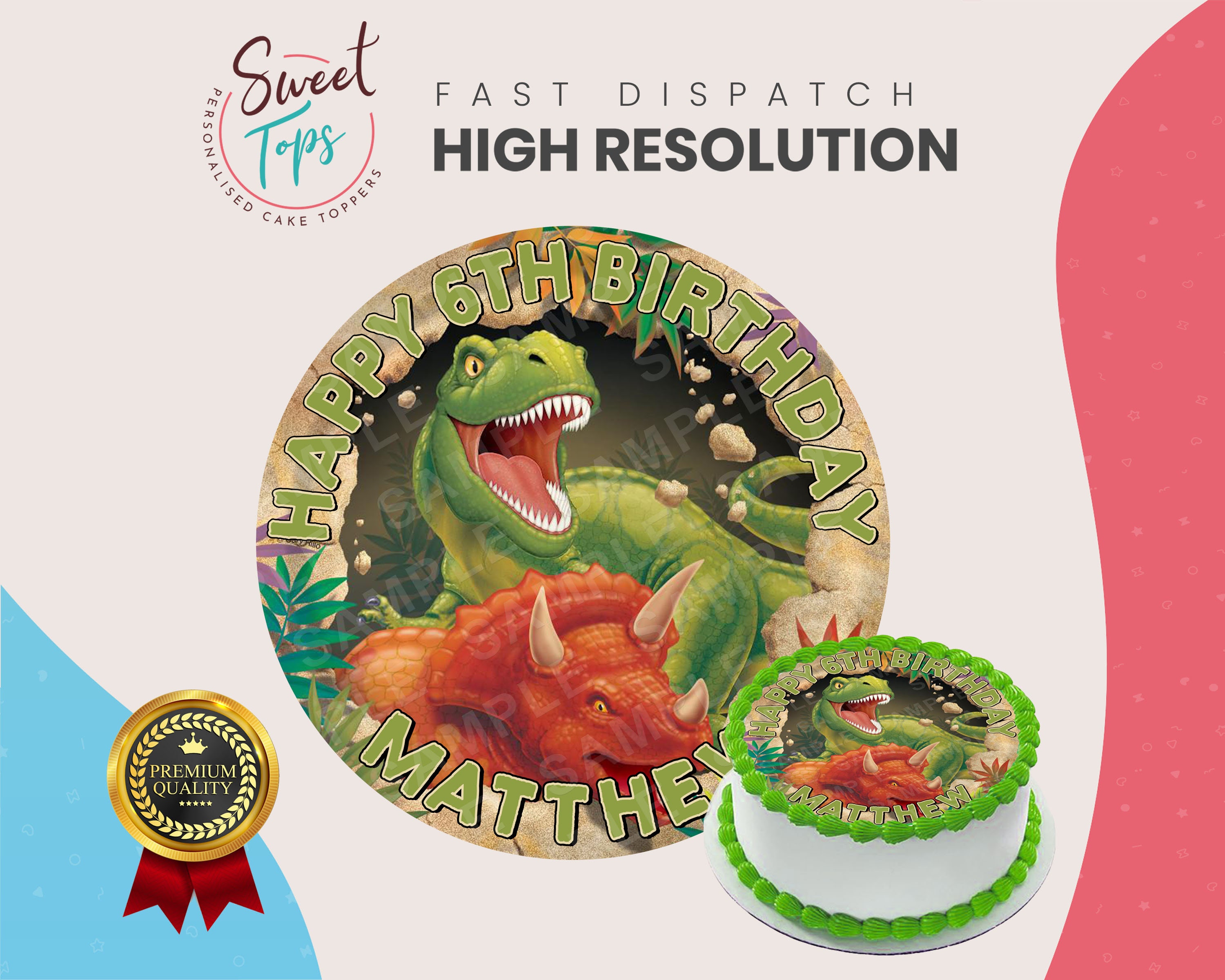 Dinosaurio T-Rex & Triceratops Redondo Pastel Comestible - Etsy España