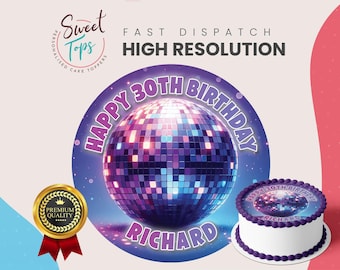 Décoration de gâteau d'anniversaire comestible ronde personnalisée boule disco