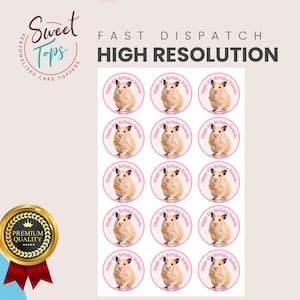 15x 2&quot; Hamster Personalised Round Edible Cup Cake Toppers Birthday Decoration