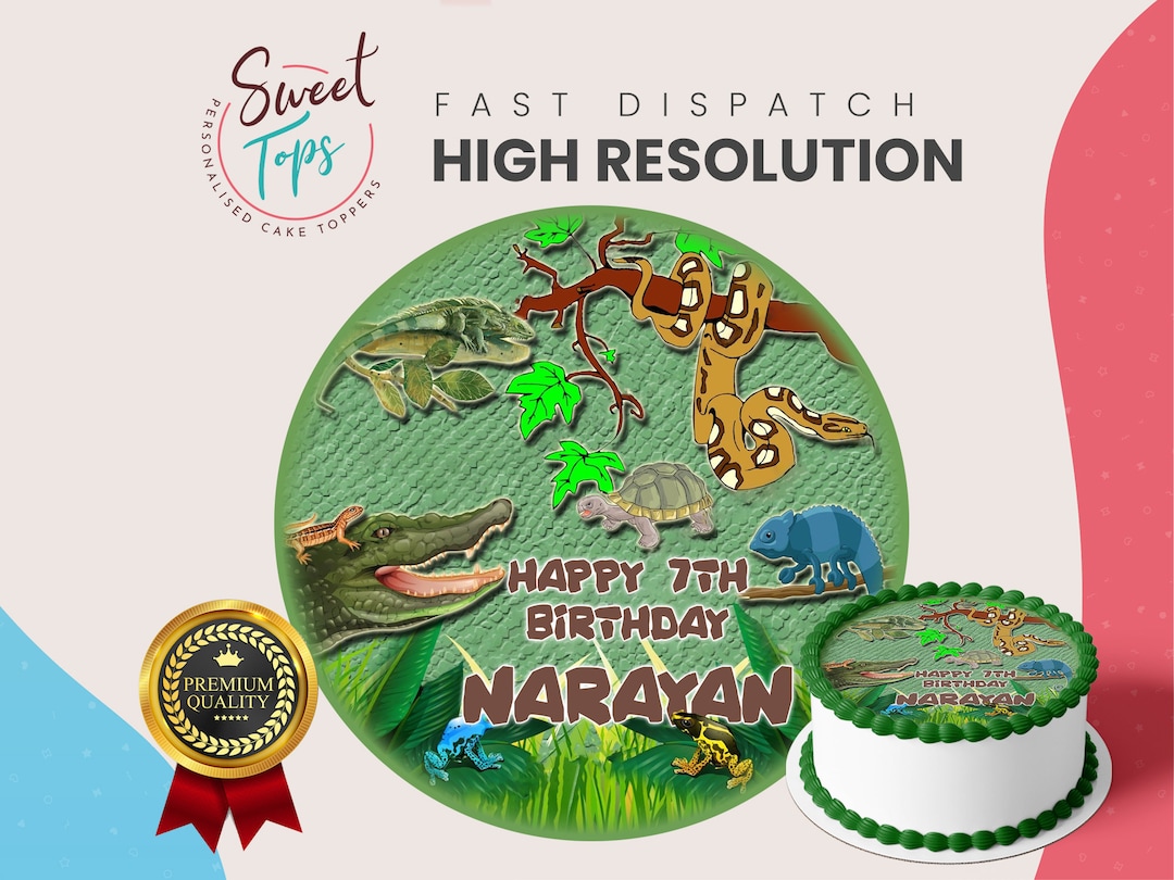 Reptiles Personalised Round Edible Cake Topper Decoration Etsy