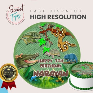 Reptiles Personalised Round Edible Cake Topper Decoration