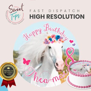 Horse Personalised Round Edible Birthday Cake Topper Cake Decoration