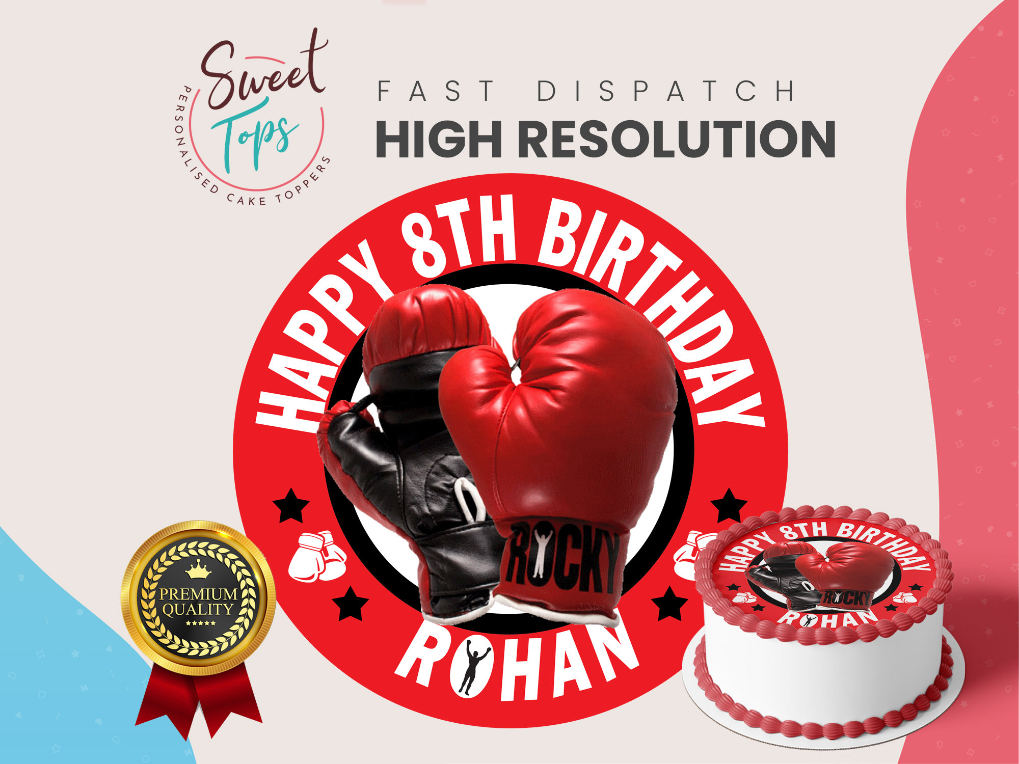 Boxing Round Edible Birthday Cake Topper Decoration Personalised