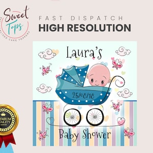 Baby Shower Square Edible Cake Topper Decoration Personalised