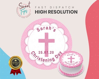 Girl Christening Personalised Round Edible Cake Topper Cake Decoration