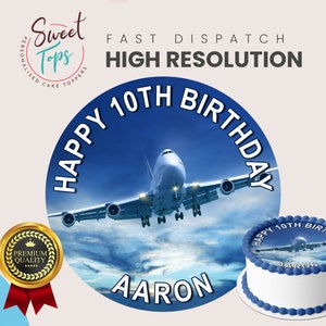 Aeroplane Personalised Round Edible Birthday Cake Topper Decoration