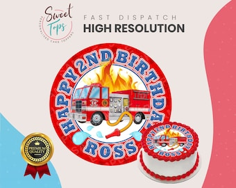 Fireman / Fire Engine Round Edible Cake Topper Birthday Decoration Personalised